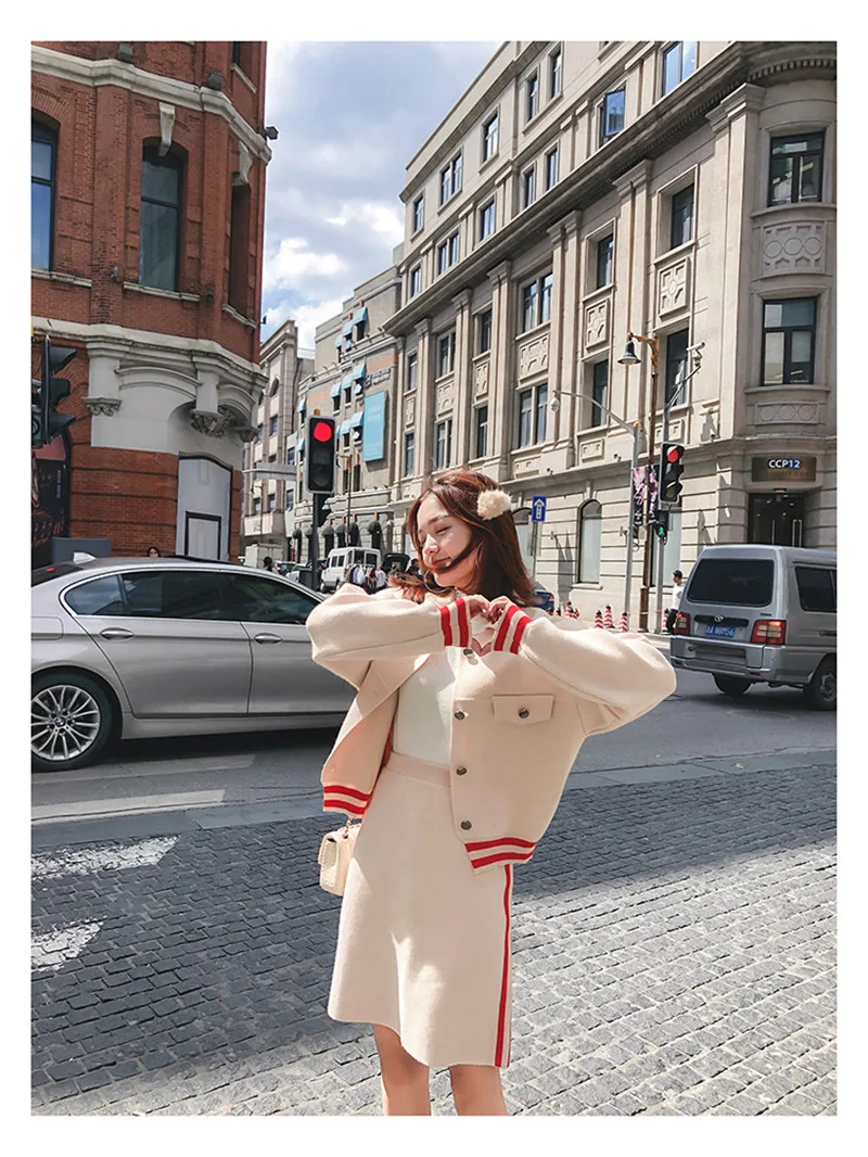 Женские комплекты 2019 новый модный кардиган юбка Костюмы High Street 2 шт. наряды