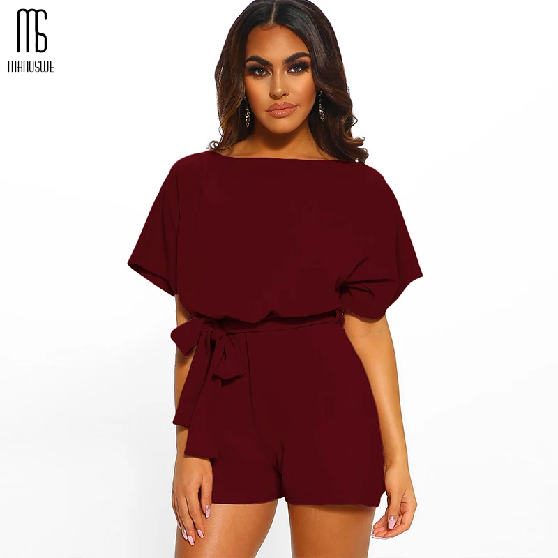 Летний популярный женский комбинезон с круглым вырезом и коротким рукавом