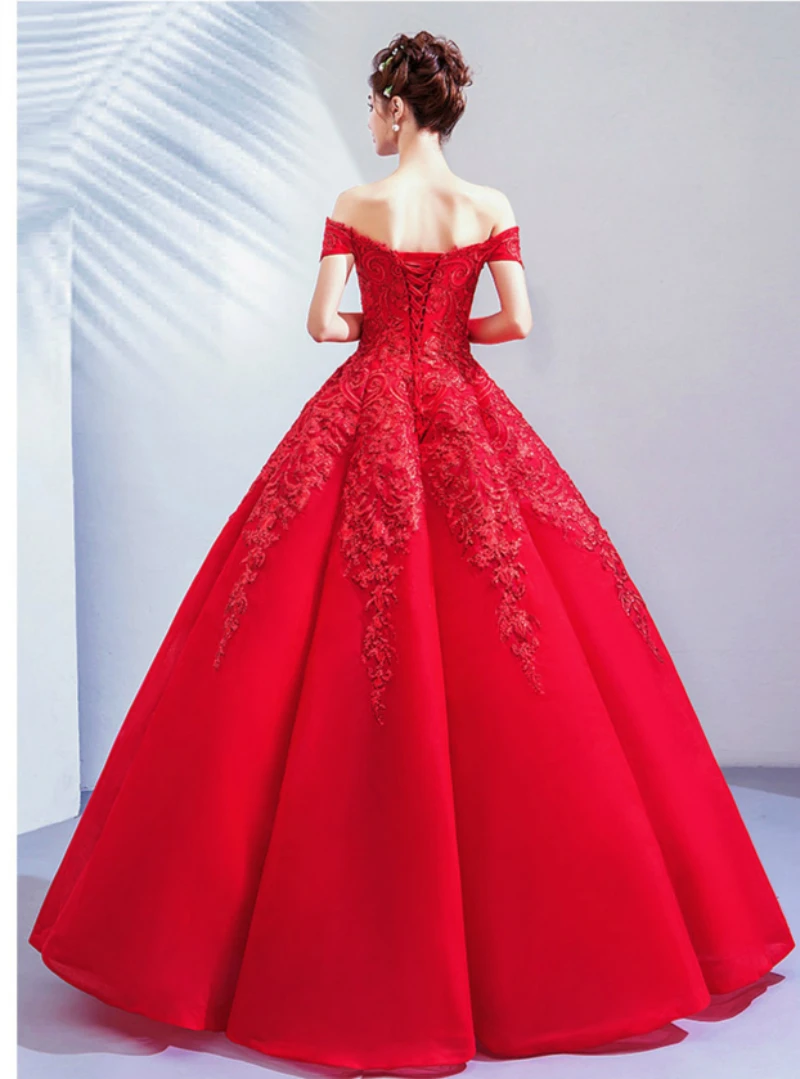 SSYFashion, новое красное вечернее платье, для невесты, для свадьбы, великолепное красное ТРАПЕЦИЕВИДНОЕ, длина до пола, кружевное, с вышивкой, Длинные вечерние платья