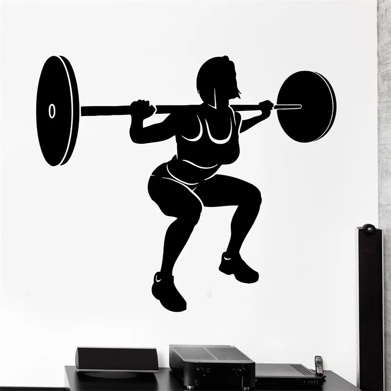 Стена Stcker спортивный Бодибилдинг Фитнес приседание женщина девушка|wall stckers|fitness