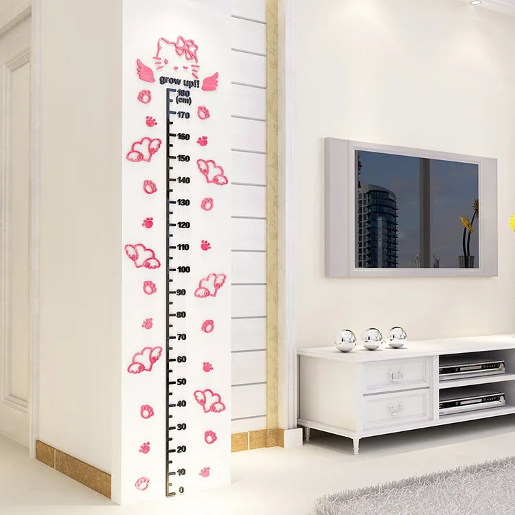Высота измерения стены гостиной наклейки мультфильм «Hello Kitty» кошка розовый наклейки для детей Детская комната украшения 3d Органайзер