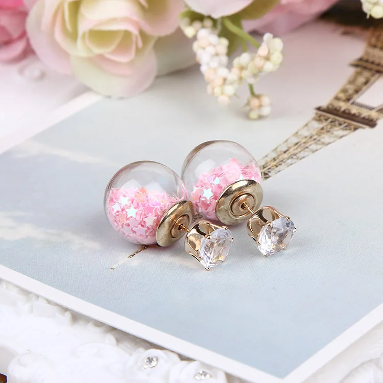 12 парт/лот разноцветные модные серьги гвоздики со стеклянным шаром звездой