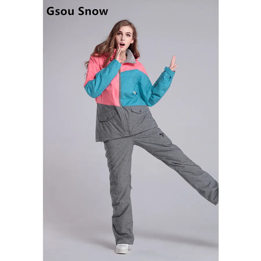 Новый Зимний лыжный костюм Gsou женский цветной джинсовый ветрозащитный