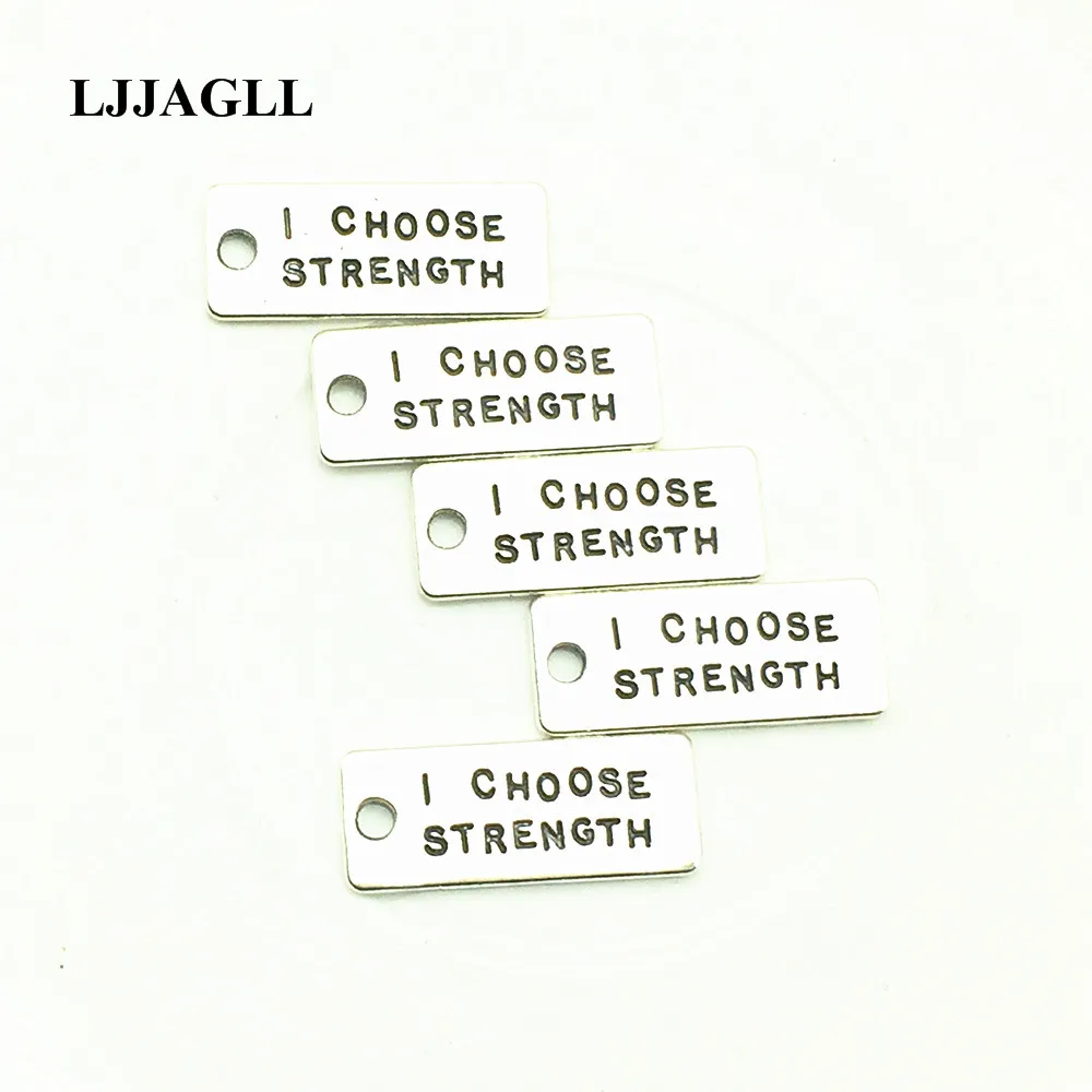 LJJAGLL серебряные подвески с бирками «я выбираю прочность», 10*24 мм, подвески для фитнеса, Женские Ювелирные изделия, сделай сам, сделай сам, ручной работы 018