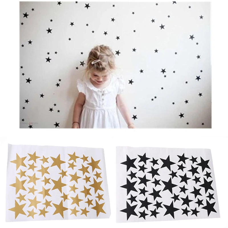 

39 Stars Sticker Gold Silver Star Pattern PVC DIY Wall Art Decals for Kids Room Decoration Wall Stickers Home Decor 4 Colors