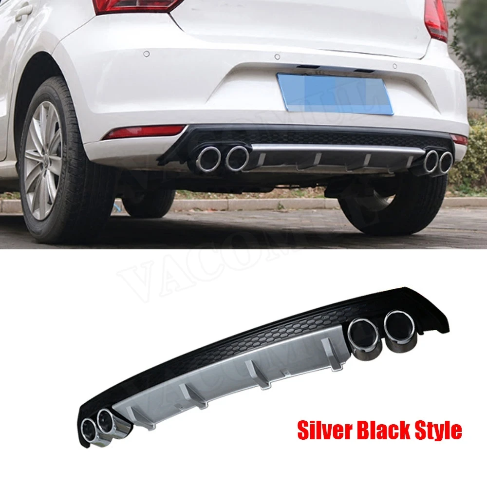 Silver Black Диффузор, губа на задний бампер спойлер для Volkswagen VW Polo standard- PP автомобильный Бампер протектор четыре выхода выхлопной - Цвет: Silver Black