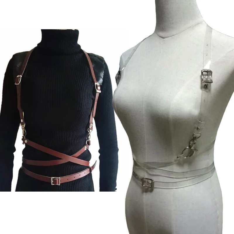 Women sexy Punk Manual Clear Skinning leather Harness belt Body Binding O Round Harjuku Chest garter belt accessories