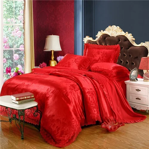 Роскошный сатиновый жаккардовый Комплект постельного белья queen/king size, Комплект постельного белья золотого и серебряного цвета, 4 шт., хлопковый Шелковый кружевной пододеяльник, Комплект постельного белья - Цвет: 16