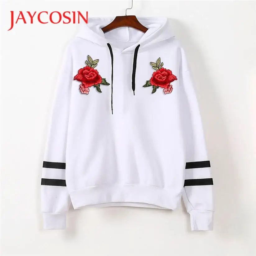 JAYCOSIN толстовка с капюшоном для женщин Emboridery роза аппликации полосатый свитер