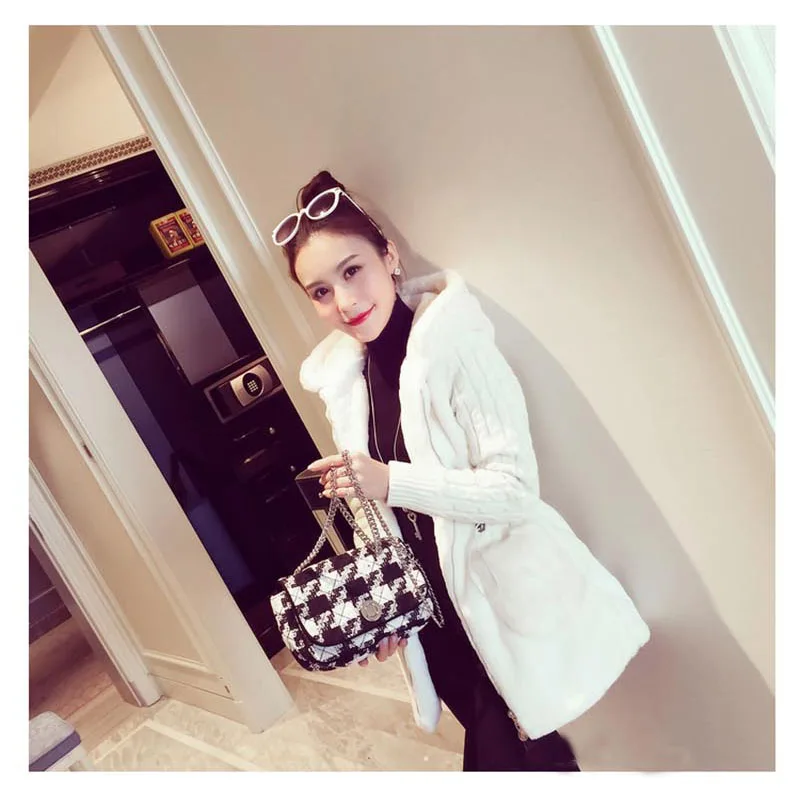 Новый зимний женский плюшевый шерстяной свитер с капюшоном пальто для женщин