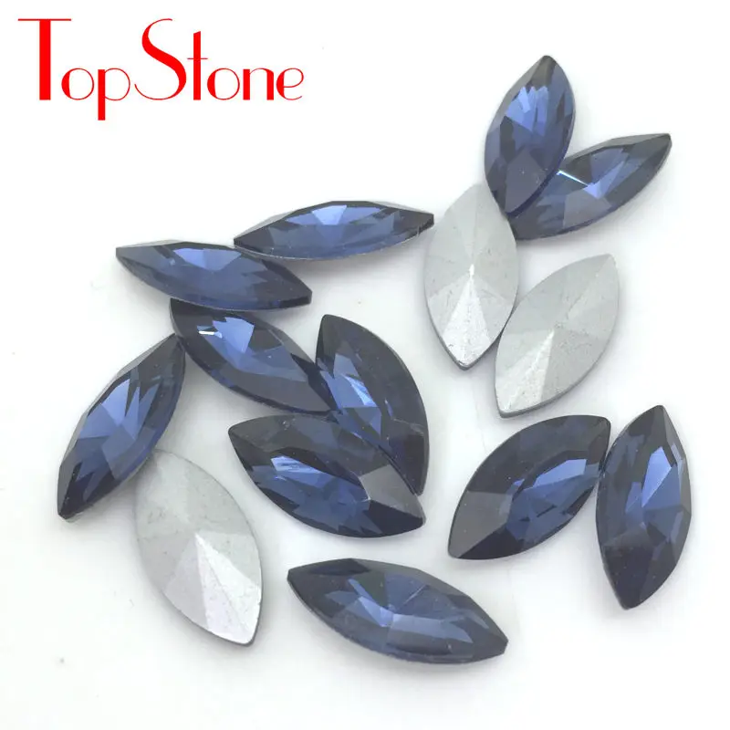 TopStone Navette Необычные камни цвета заостренный стеклянный лошадиный глаз Кристаллы ювелирные бусины 5x10,6x12,7x15,9x18,13x27,17x32 мм - Цвет: Montana
