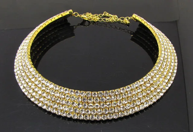 Женское Ожерелье чокер модное 5 рядное с кристаллами|chokers necklaces for women|rhinestone choker