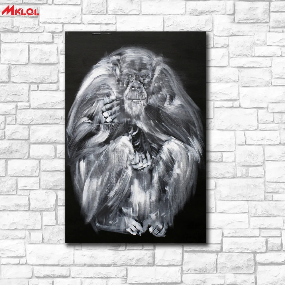 

Large Wall Art, Chimpanzee,Restaurant study Bedroom Decor Wall oil Painting Print Nice wall picture for living room no frame