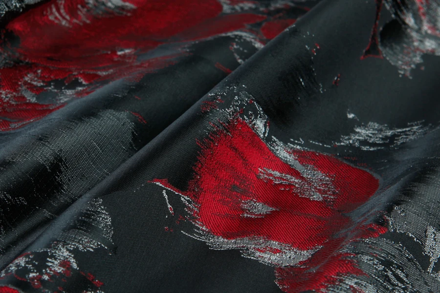 Модная ткань от кутюр черный серый и красный Абстрактный Цветочный Жаккард для