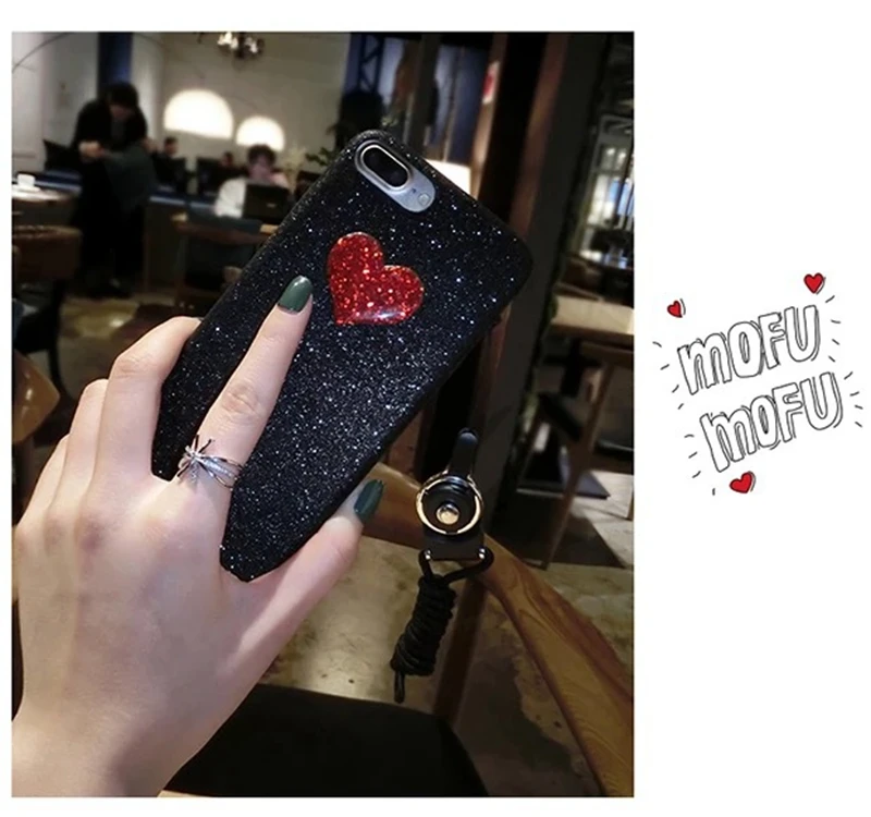 Модные черные блестящие чехлы для телефонов HOCAYU Iphone 6 6s 6plus 7 7plus 8 8plus 3D Love Hearts Star