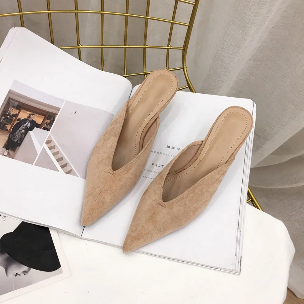 Bellinsley/Новинка 2019 года сезон лето женские тапочки из флока с острым носком