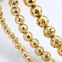 olingart natural volcanic rock stone plating gold round beads 4mm 80pcs6mm 60pcs8mm 35pcs diy necklacebracelet jewelry making
