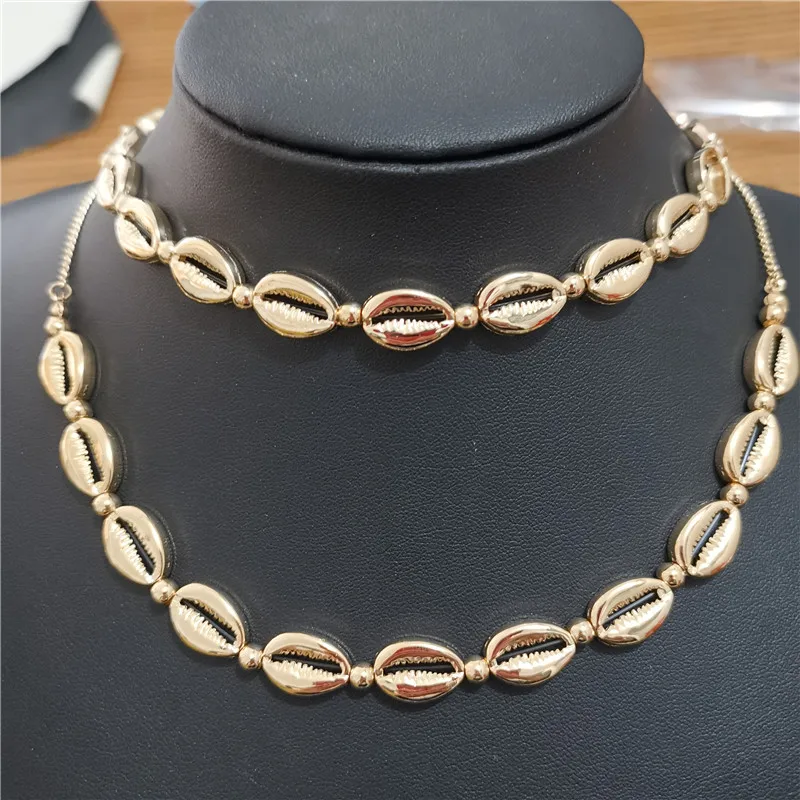 gold Модные золотые Цвет раковина Каури колье Цепочки и ожерелья Для женщин в стиле панк, имитация жемчуга, ожерелье с бусами на веревочной цепочке Цепочки и ожерелья Богемия ожерелье - Окраска металла: gold