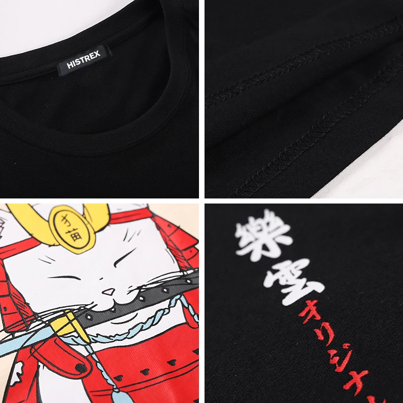 HISTREX 100% хлопок Harajuku мультфильм кошка Воин мужская футболка мужские Забавные топы