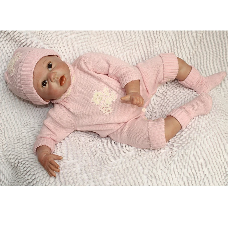 22 Инче силиконовые Reborn Baby Doll для мальчиков и девочек игрушки безопасные хобби настоящая жизнь коричневые глаза специальная мягкая кукла