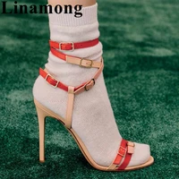 2022 summer fashion mixed color narrow band buckle strap sexy thin high heel and open toe sample women sandals shoes