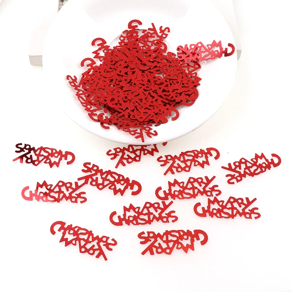 

15g Red Color 40*15mm Merry Christmas Character Confetti Tinfoil Sequins Christmas Gift DIY Home Decoration