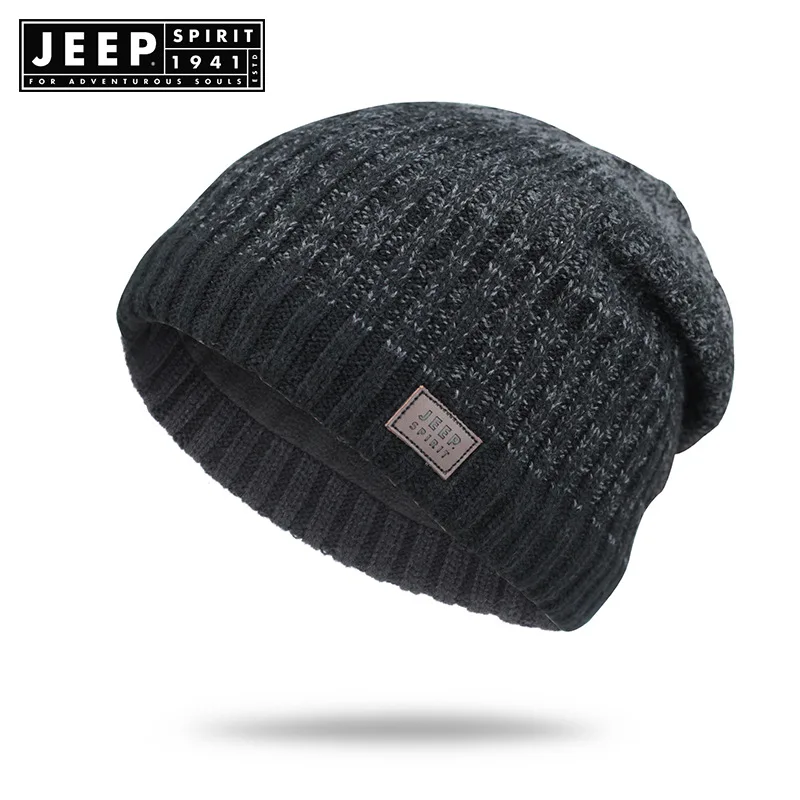 Бренд JEEP SPIRIT, Осень-зима, теплая вязаная шапка для мужчин и женщин, Повседневная шапочка, шапки, chapeau femme, толстая ветровка, шапка для мужчин - Цвет: Темно-серый