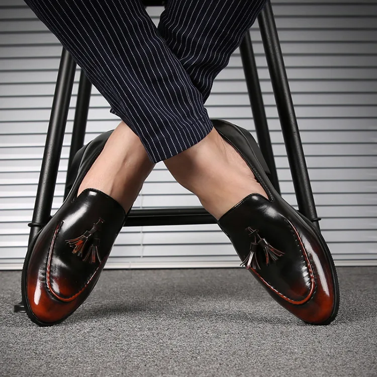 Men Genuine Cow Leather Dress Shoe Design Brand Shoes Male Classic Tassel Brogue Shoe Mans Footwear Formal Wedding Bullock Shoes