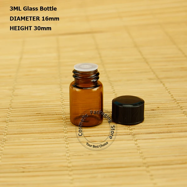 Акция 50 шт./лот стеклянная бутылочка для янтарного эфирного масла 3 мл мини пустая