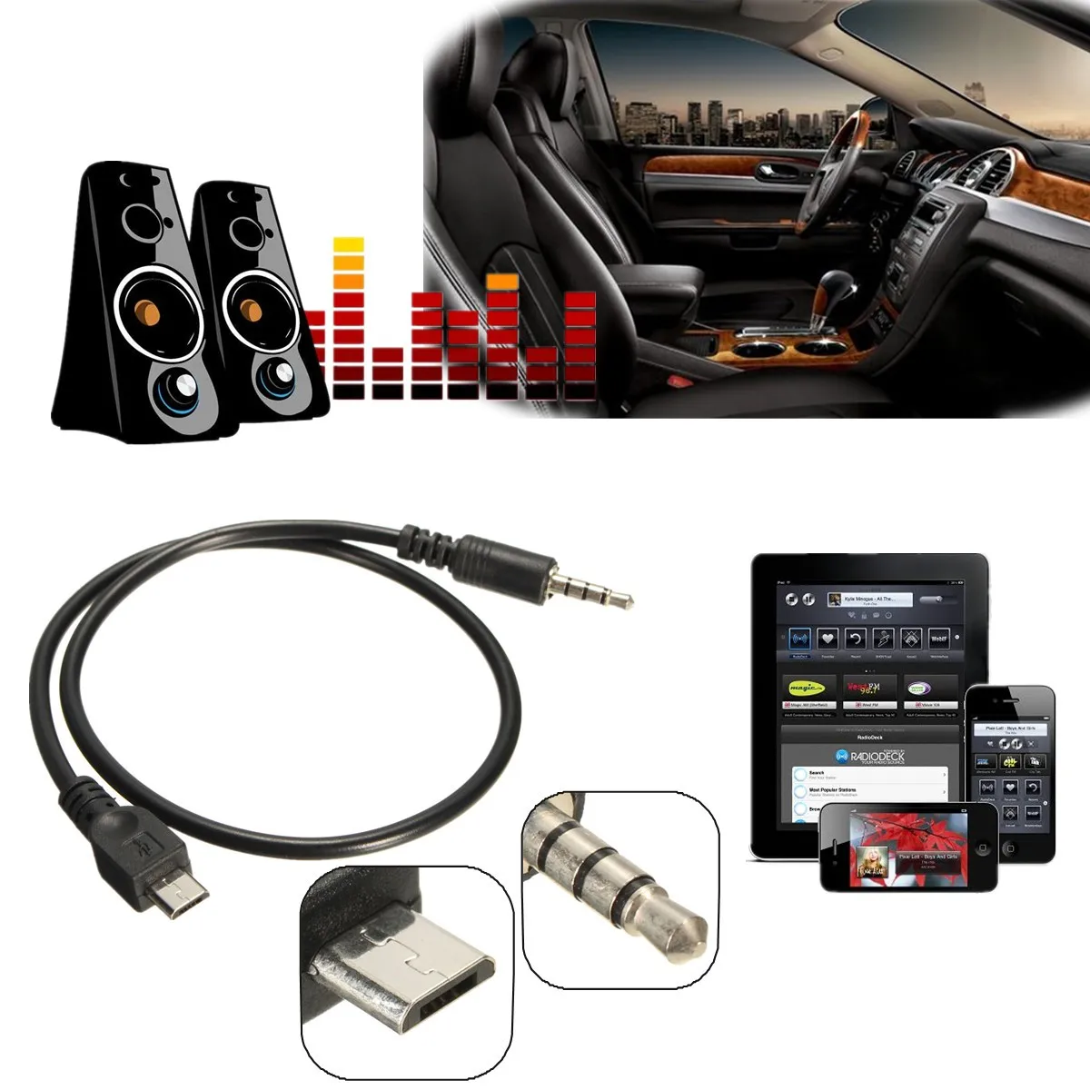 LEORY 40cm Micro USB 2.0 to 3.5mm AUX Автомобильный Разъем Аудио Кабель Шнур Для Мобильного