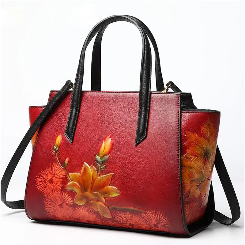 Women Genuine Leather bag new high-end Chinese style embossed handbag Shoulder bag Messenger bag Designer bag