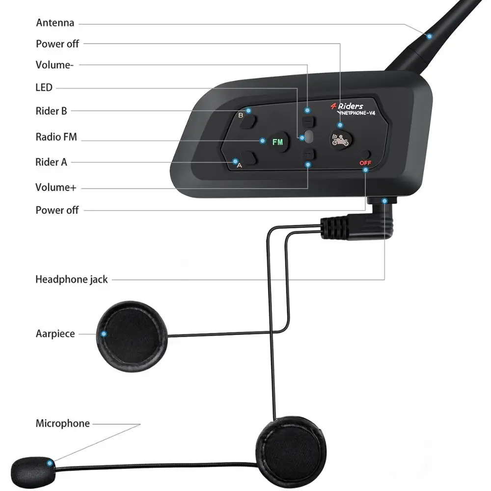 Система связи для шлема WINTUWAY V4 1200 м Bluetooth FM радио|Наушники шлемов| |
