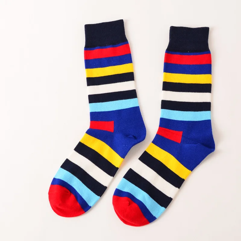 Новые яркие Для мужчин экипажа хлопок полосатый рисунок Happy Socks британский стиль
