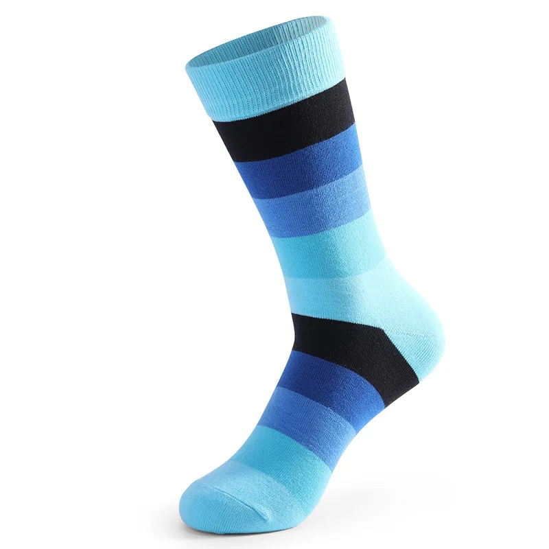light blue PEONFLY Модные фирменные мужские носки новинка британский стиль красочные полосатые уличные дизайнерские счастливые носки забавные с подарочной коробкой - Цвет: light blue