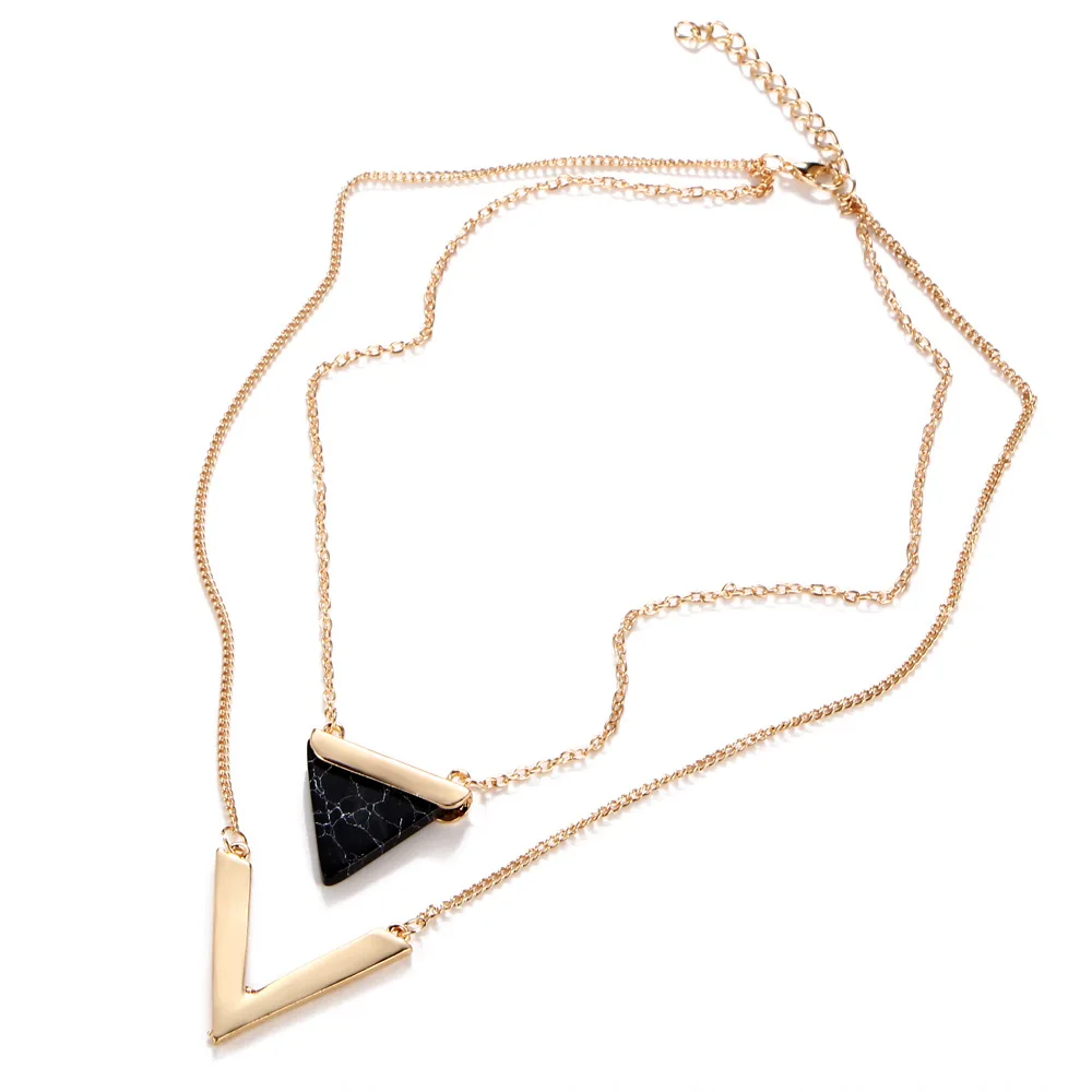 Винтажное Двухслойное V Форма Треугольники Подвеска из искусственного камня