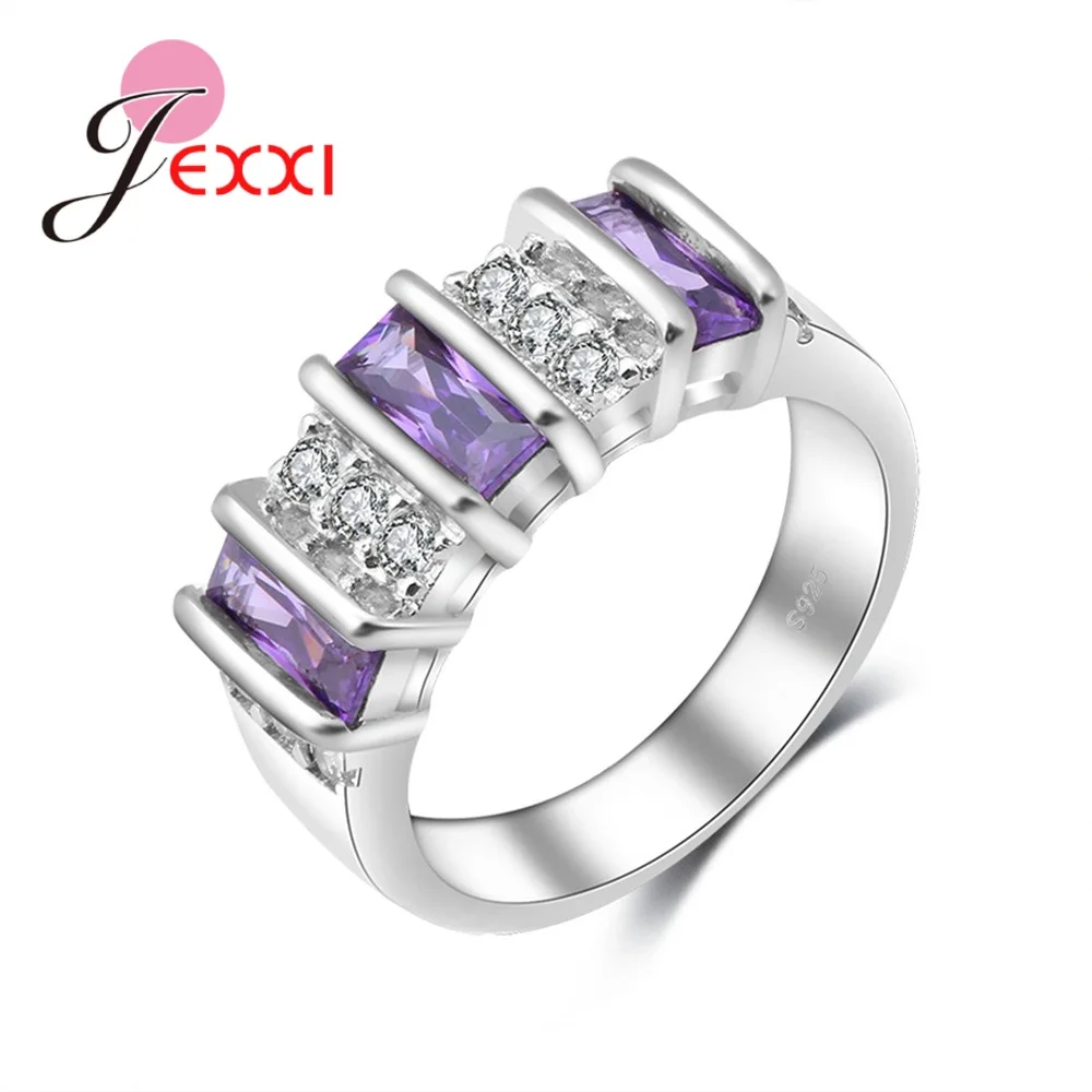 

Ladies Daily Party Jewelry Popular Wide Band Finger Rings Inset White/Purple Crystal Charms Silver 925 Original Anillos
