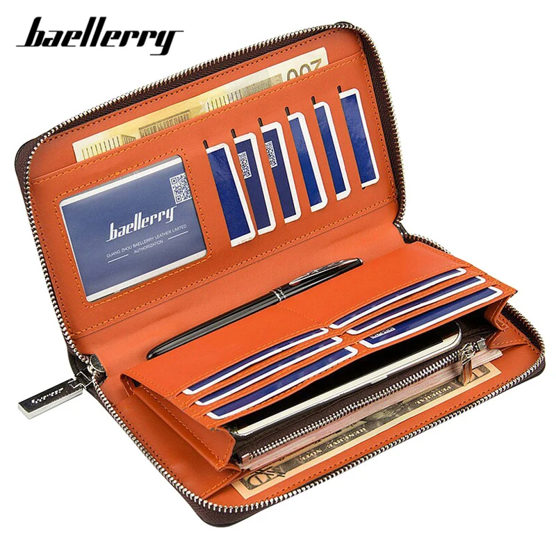 

Baellerry Brand Designer Wristband Wallets Men Vintage Large Capacity Male Purse Card Holder Long Clutch Man Wallet High Quality