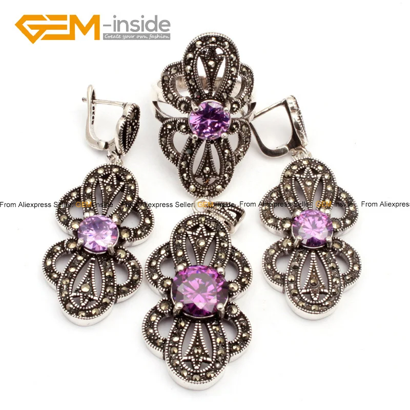 Полуцветочный старину тибетское серебряное кольцо серьги кулон ювелирный набор