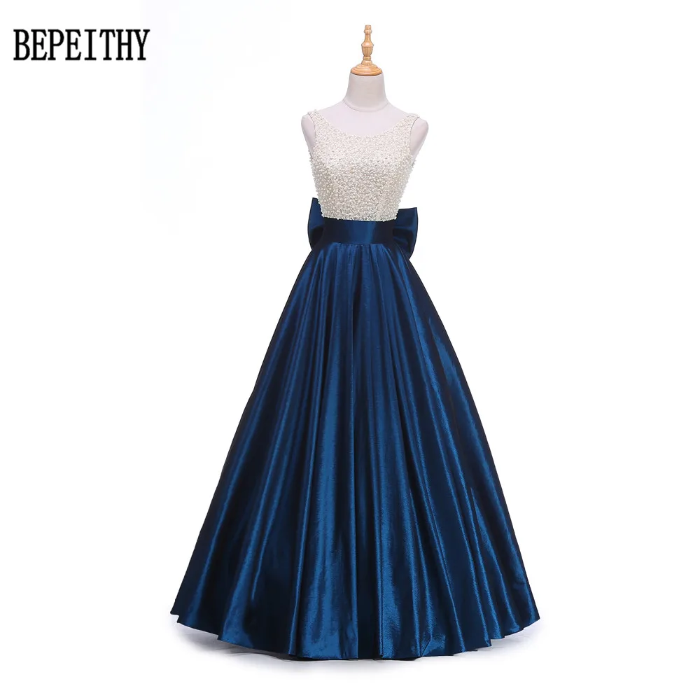 BEPEITHY дизайн Vestido Longo ярко-синий, с вышивкой бисером Топ винтажное платье для выпускного вечера Robe De Soiree большая спина лук длинное вечернее платье