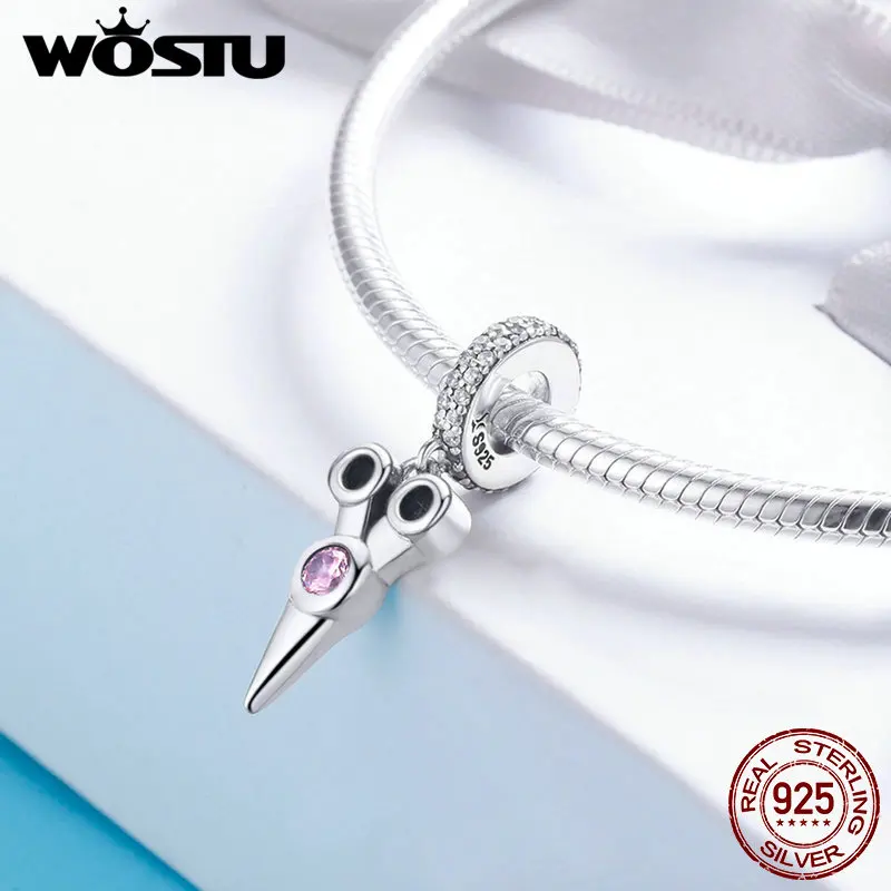 WOSTU Настоящее Стерлинговое Серебро 925 пробы Изящные ножницы Висячие шармы