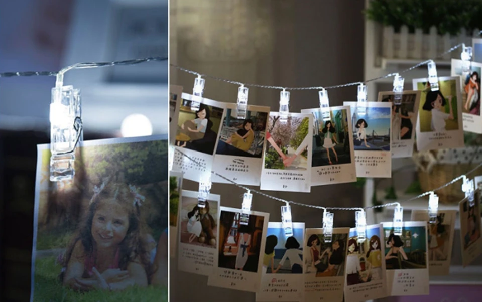 2M 4M Garland Card Photo Clip String Light Led Fairy Lights Wedding Xmas Bedroom DIY Clothespin Shape AA Battery Christmas Lamps