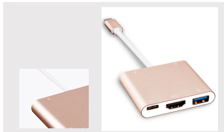 USB-C многопортовый концентратор адаптер 3-в-1 Тип C преобразователь с 1 взаимный обмен данными между компьютером и периферийными устройствами 3,0 Порты и разъёмы, 1 1080 P HDMI Выход и 1 Тип-c зарядка PD Порты и разъёмы