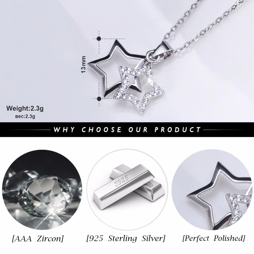 ORSA JEWELS Настоящее 925 пробы серебряные подвески и ожерелья блестящие AAA кубический циркон в форме звезды для женщин хорошее ювелирное изделие SN82
