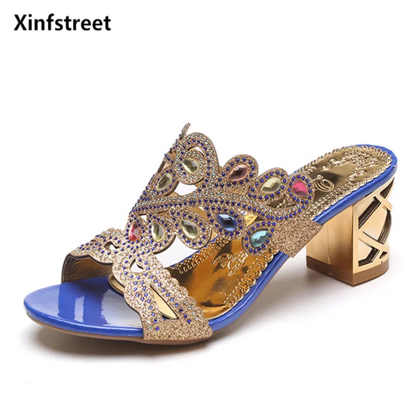 Hot Summer Style Sandals Women 2017 High Heels Slip-on Rhinestone Shoes Bigger Size 35-41 | Обувь
