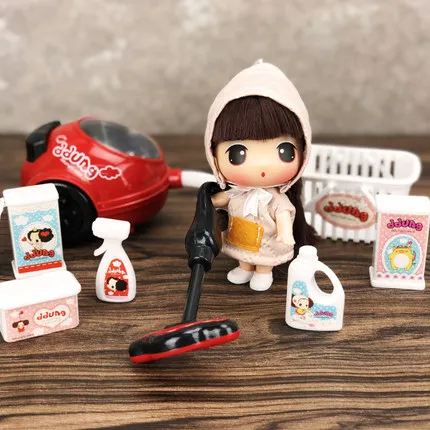 C and a random doll Ddung Мини Бытовая техника набор с куклой ролевые игры Детские игрушки очиститель стиральная машина соковыжималка плита игрушки для детей игрушки - Цвет: C and a random doll