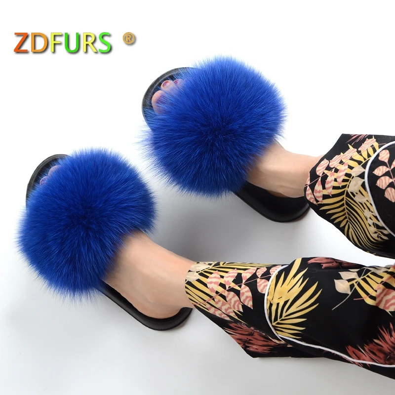 Шлепанцы ZDFURS * 2018 женские с натуральным лисьим мехом сланцы для улицы и дома