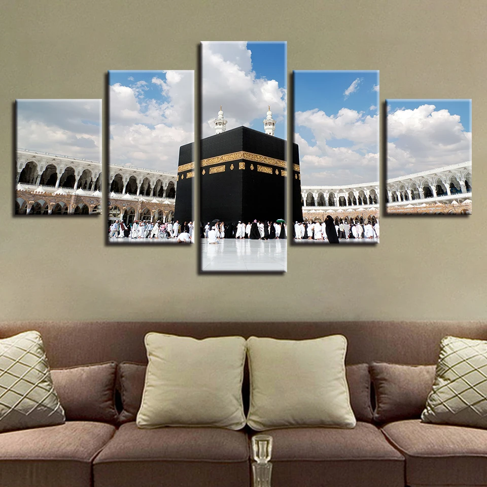 Современная печать рамки холст картины 5 штук Masjid аль Харам пейзаж постеры