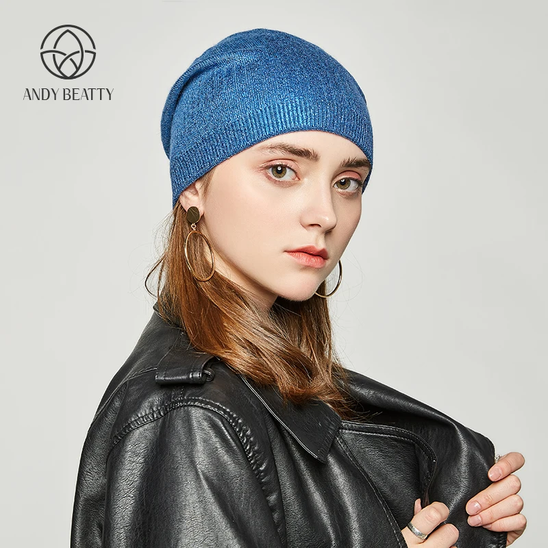 Andybeatty Women's beanies hats for Winter knitted with wool Fashion Gold Stamping Beanies Femal Flashing Skullies Girls | Аксессуары