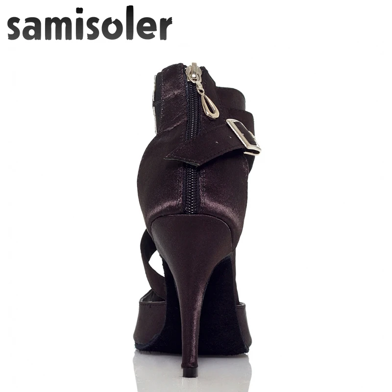 Женская обувь Samisoler из кожи и черной ткани с блестящими лентами для бальных