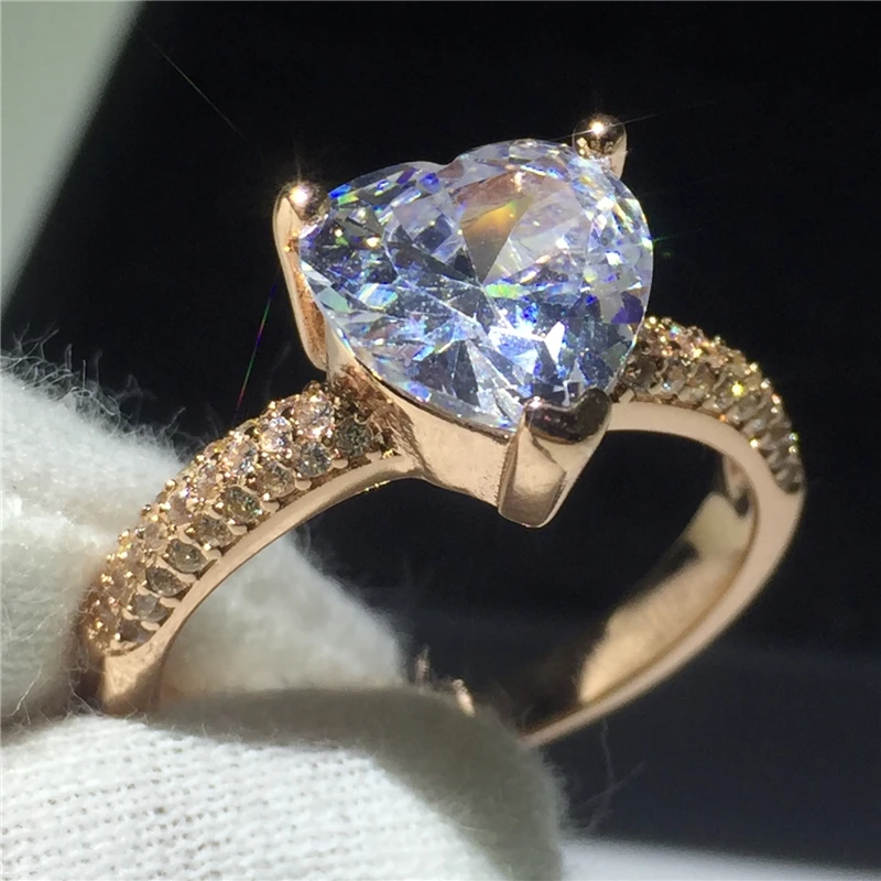 Модное кольцо в форме сердца из розового золота 925 пробы Sona 3ct 5A с циркониевым
